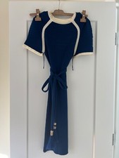 Chanel blue navy ribbed dress with belt