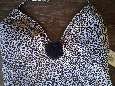 New Kenneth Cole Leopard print Swimsuit SWIMDRESS Large BLACK WHITE ANIMAL  PRINT