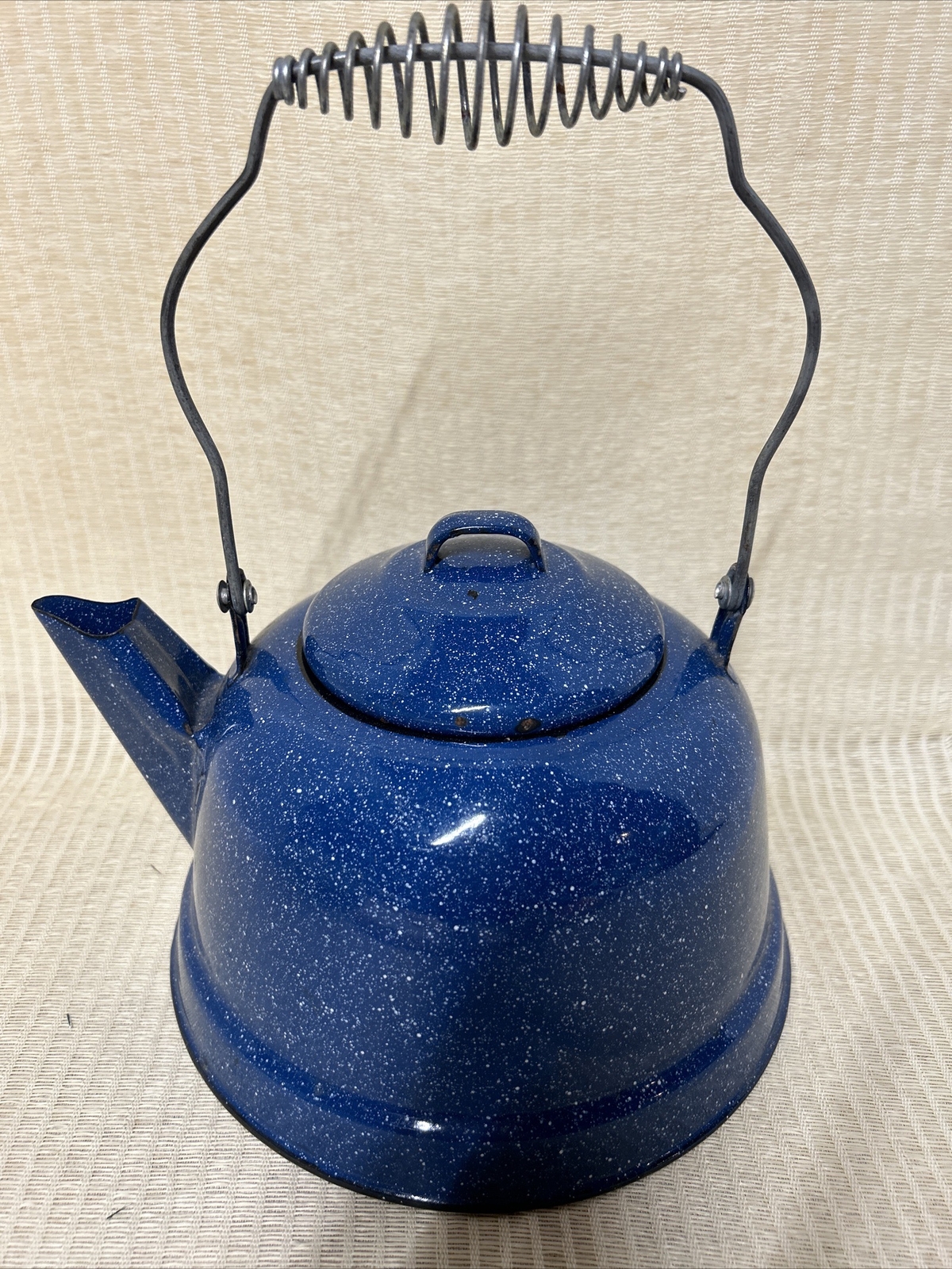 Vintage Blue Speckled Enamel Ware Coffee Tea Kettle Pot Camping Outdoors eBay