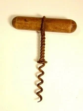 primitive cork screw or keg screw with wooden handle