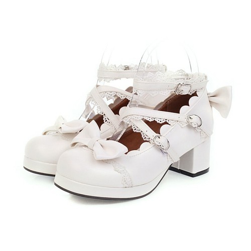 Zapatos Lolita para damas con hebilla correa punta redonda moño bloque tacones Mary Janes 34-48 - Imagen 14 de 22
