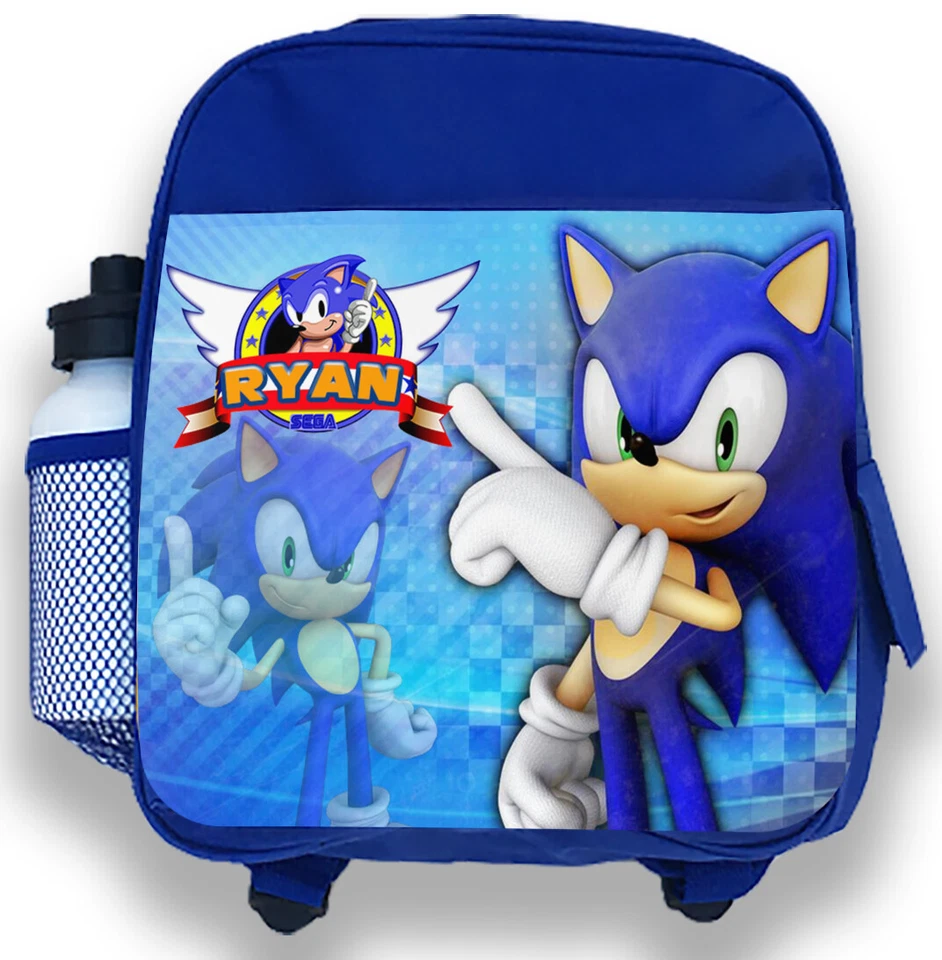 Personalised Kids Blue Backpack Any Name Sonic Boys Childrens School Bag 7