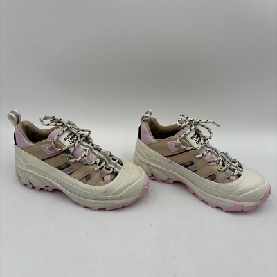 Burberry ARTHUR Pink/Beige Leather Lace Up Low Top Sneakers