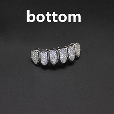 White Gold Plated Hiphop Teeth Grillz Top Bottom Mouth Diamond Grills Set Custom