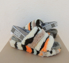 UGG CALI COLLAGE FLUFF YEAH SLIDE SHEEPSKIN SLIPPERS, WOMEN US 7/ EUR 38 NEW