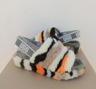UGG CALI COLLAGE FLUFF YEAH SLIDE SHEEPSKIN SLIPPERS, WOMEN US 7/ EUR 38 ~NEW