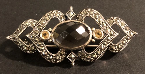 STERLING SILVER .925 lot Brooch H8 Amethyst Marcasite Citrine Vintage Fashion