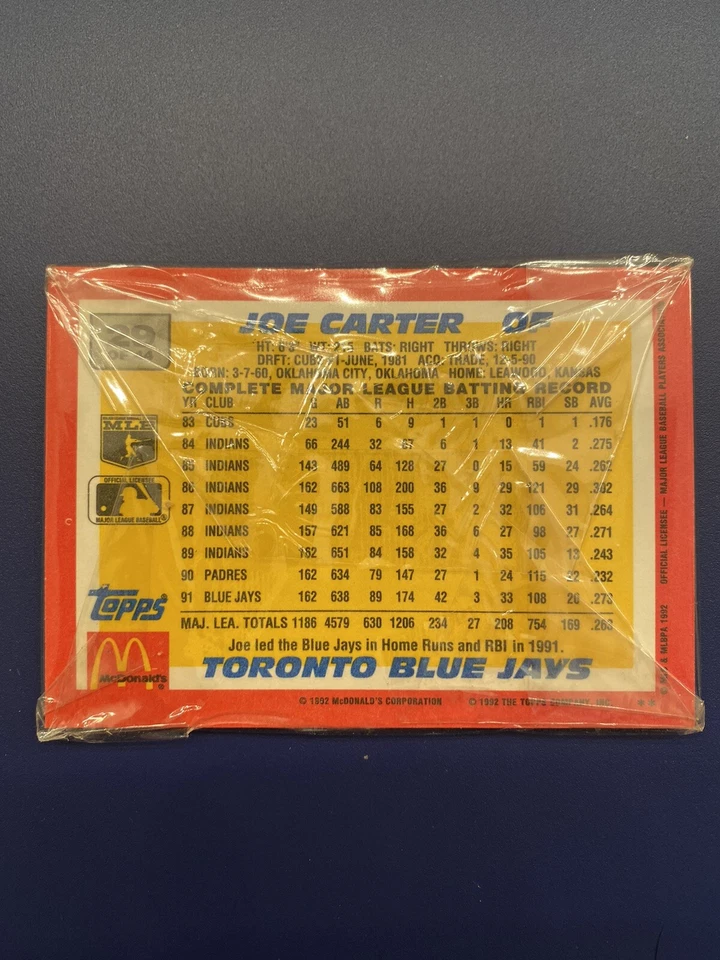 RARO 1992 Topps McDonald’s Baseball’s Best - SIN ABRIR - PAQUETE DE 5 TARJETAS - ¡Joe Carter!! Foto 2 de 3