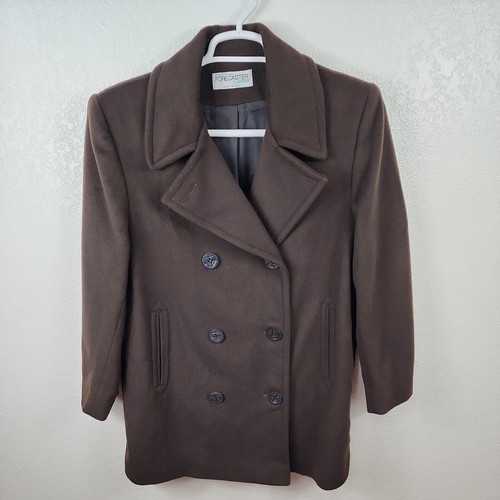 Vintage Forecaster of Boston Brown Wool Blend Double Breasted Navy Pea Coat SZ 8 - Picture 1 of 22