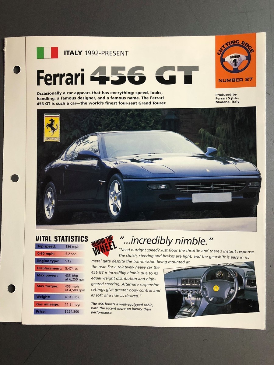 1992 Ferrari 456 GT Coupe Poster, Spec Sheet, Folder, Brochure