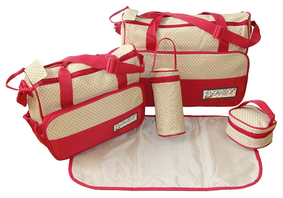 BOMIO 5-teiliges Baby Wickeltasche groß Geräumig Pflegetasche Babytasche Kindertasche