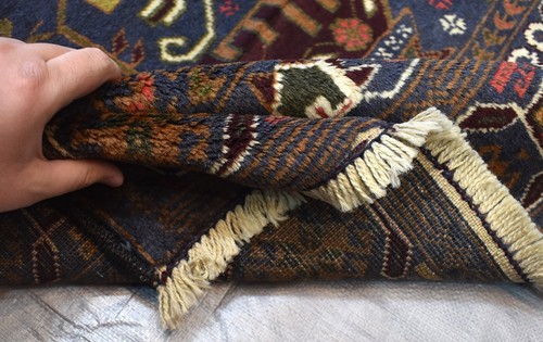 Blue Vintage Afghan Baluchi Persian Tribal Rug 4x7 Handmade Oriental Wool Carpet - Picture 11 of 12