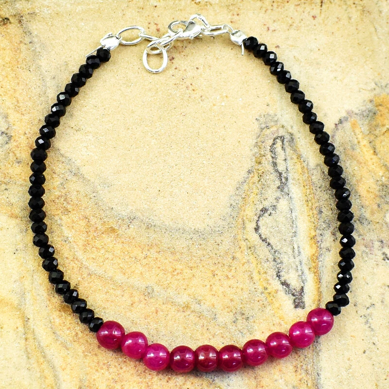29.00 Cts Earth Mined 7" Long Ruby & Spinel Faceted Beads Bracelet NK 39E148 - Image 2 of 2