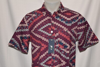 NWT WILLIAM MURRAY Medium Mens S/S FALL INTO FORMATION Poly Spandex Shirt Maroon