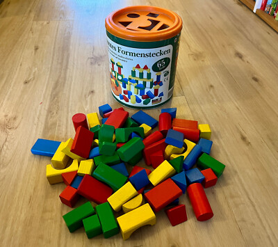 65 bunte Holzbausteine - buntes Formenstecken - toylino