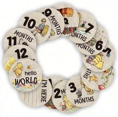 7 Double Sided Winnie The Pooh Wooden Milestone Cards For Baby Photos - 第 1/5 張圖片
