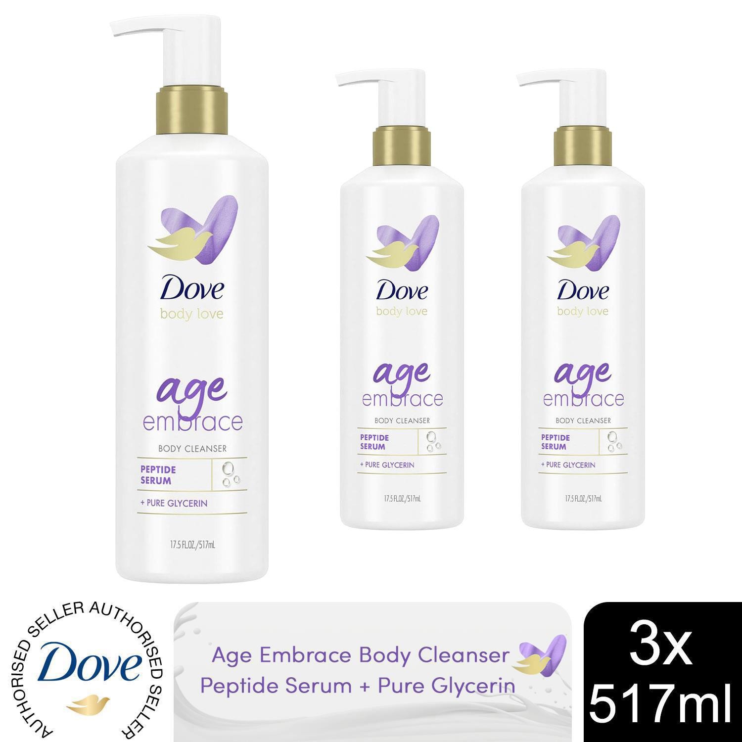 Dove Body Love Age Embrace Body Cleanser with Peptide Serum & Glycerin, 3x517ml