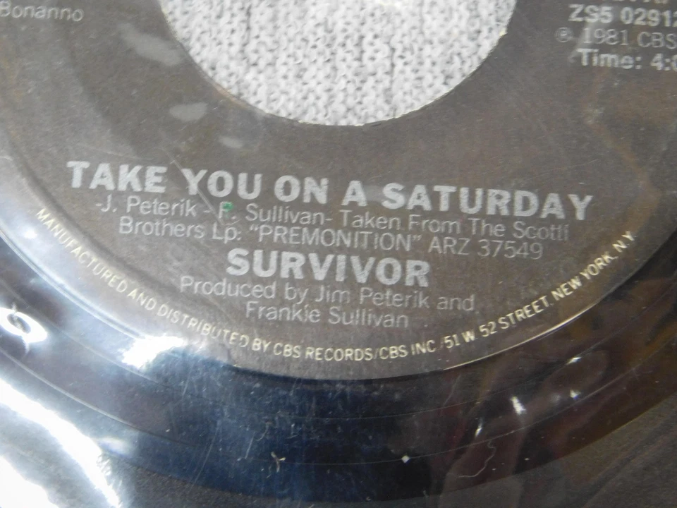 Винтажная виниловая пластинка Survivor 45 об/мин Eye Of The Tiger Take You On Saturday 1982 - Изображение 4 из 4