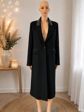 Manteau long IKKS femme noir col cuir clouté laine – Taille S
