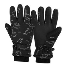Kids Gloves Winter Toddler Snow Waterproof Gloves Kids S 4-6T Black Dinosaur