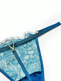 Victoria Secret Very Sexy Push-Up Bra set V-String panty Blue Sapphire Lace 38D