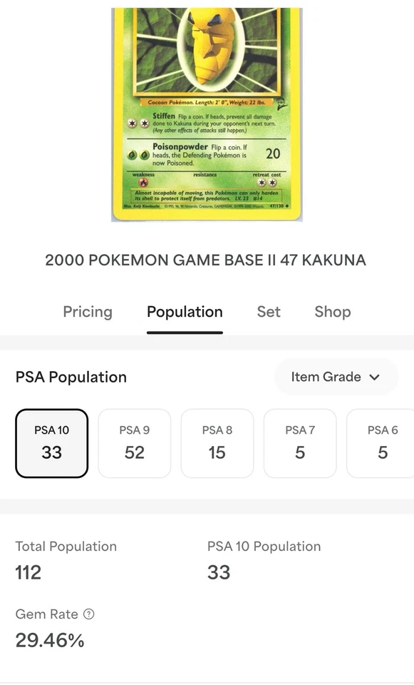 PSA 10 - 2000 POKEMON BASE SET 2 KAKUNA 47/130 - LP(33) - Image 3 of 3
