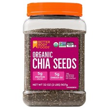 Betterbody Foods Organic Chia Seeds 2 Lbs, 32 Oz, with Omega-3, Non-Gmo, Gluten