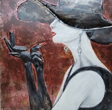 Lady In Black Dress Dress three Dimensional Painting on Metal Canvas Sale Gift