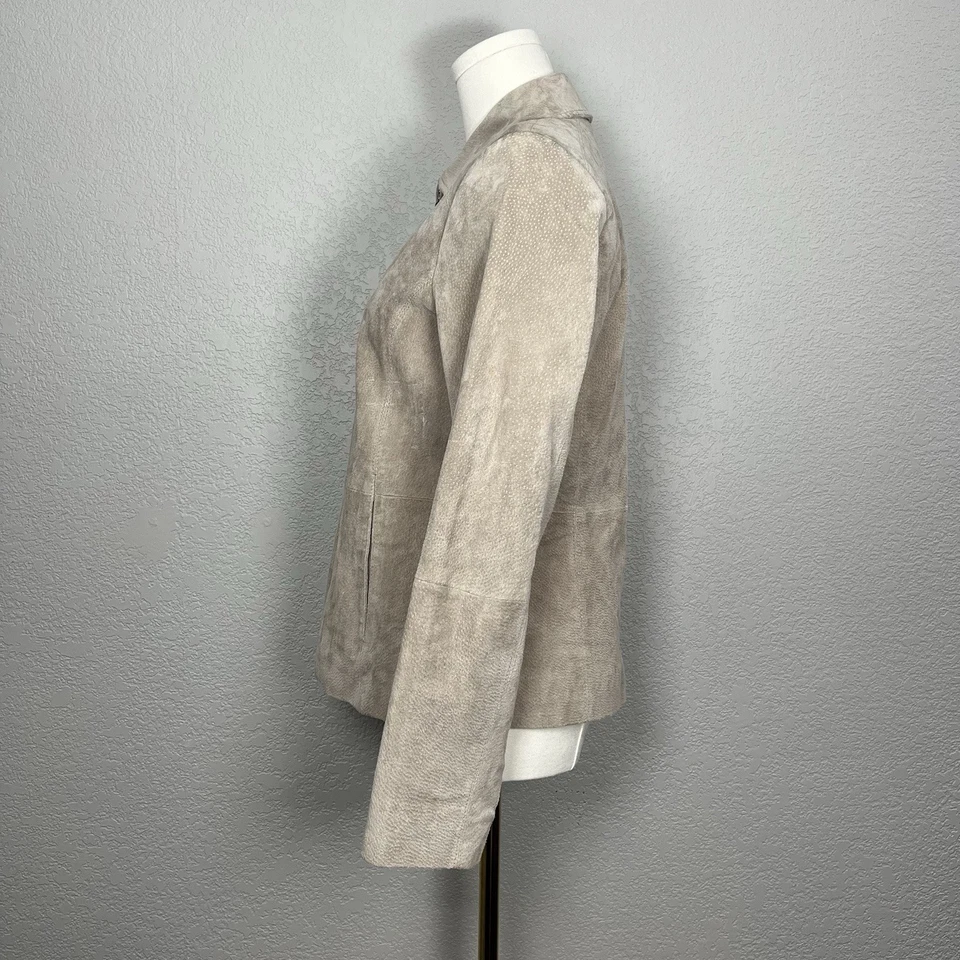 Jaqueta de couro Relativity feminina S camurça bege com zíper frontal couro genuíno - Imagem 4 de 4