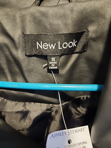 New Look By Ashley Stewart Jacket Womens 1X Black Faux LeatherBiker Rocker NWT - 第 3/4 張圖片