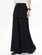 Summer Womens Elastic Waist Wide Leg Loose Straight Black Trousers Long Pants