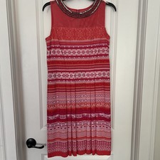 Sandra Darren Womens Dress Size 10 Orange and Pink Multicolor Sleeveless Pleated