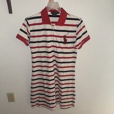Ralph Lauren Blue Red White Striped Polo Embroidered Dress Size Medium 2XL