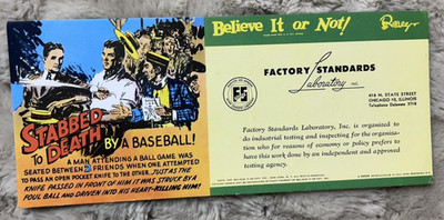 VINTAGE FACTORY STANDARDS LABORATORY CHICAGO DEALER SALES CARD 4'' X 9'' RIPLEYS