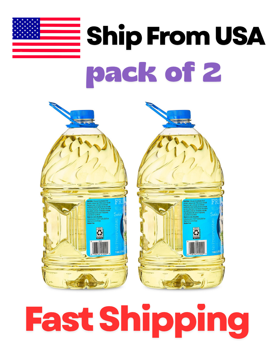(2 pack )Great Value Vegetable Oil, 1 Gallon choice for all 