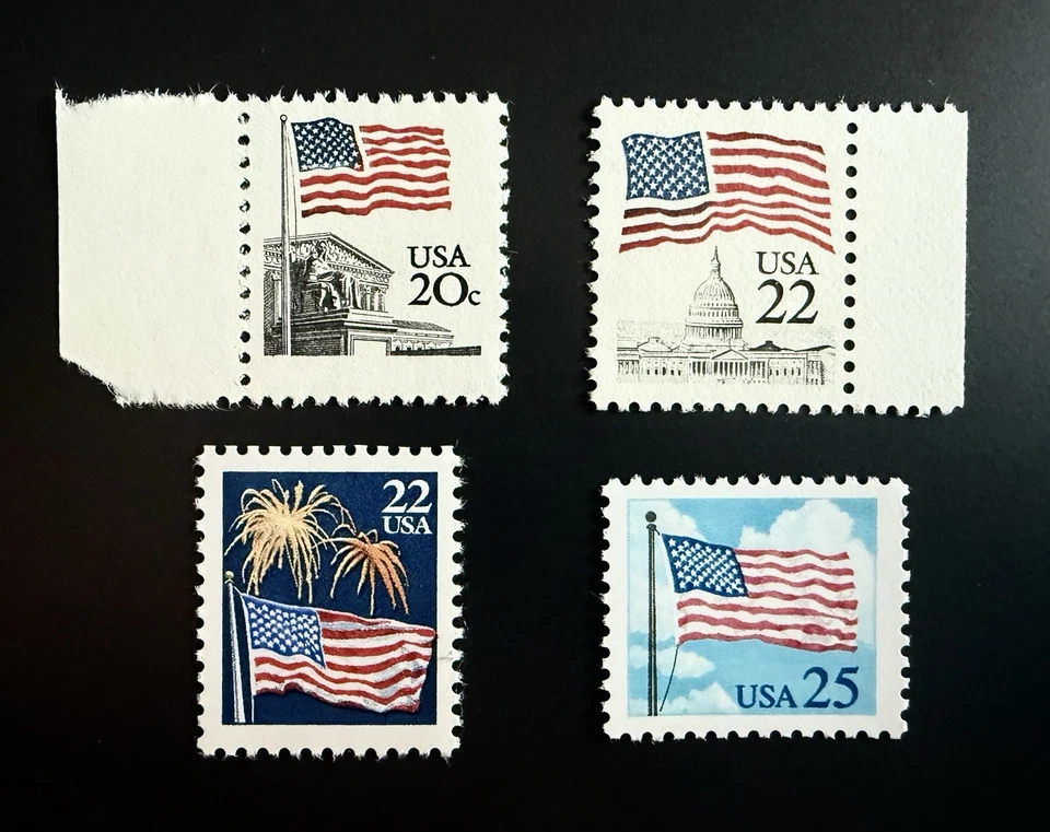 1981 - 1988 20c 22c 25c FOUR FLAG STAMPS MINT NEVER HINGED # 1894 2114 2276 2278 - Image 3 of 3