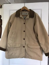 LL Bean Chore Coat Button Up Corduroy Collar Barn Jacket Canvas Tan Womens XL