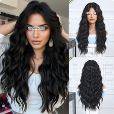 Real Human Hair Wig New Fashion For Women Long Black Wavy Curly Wigs 26In