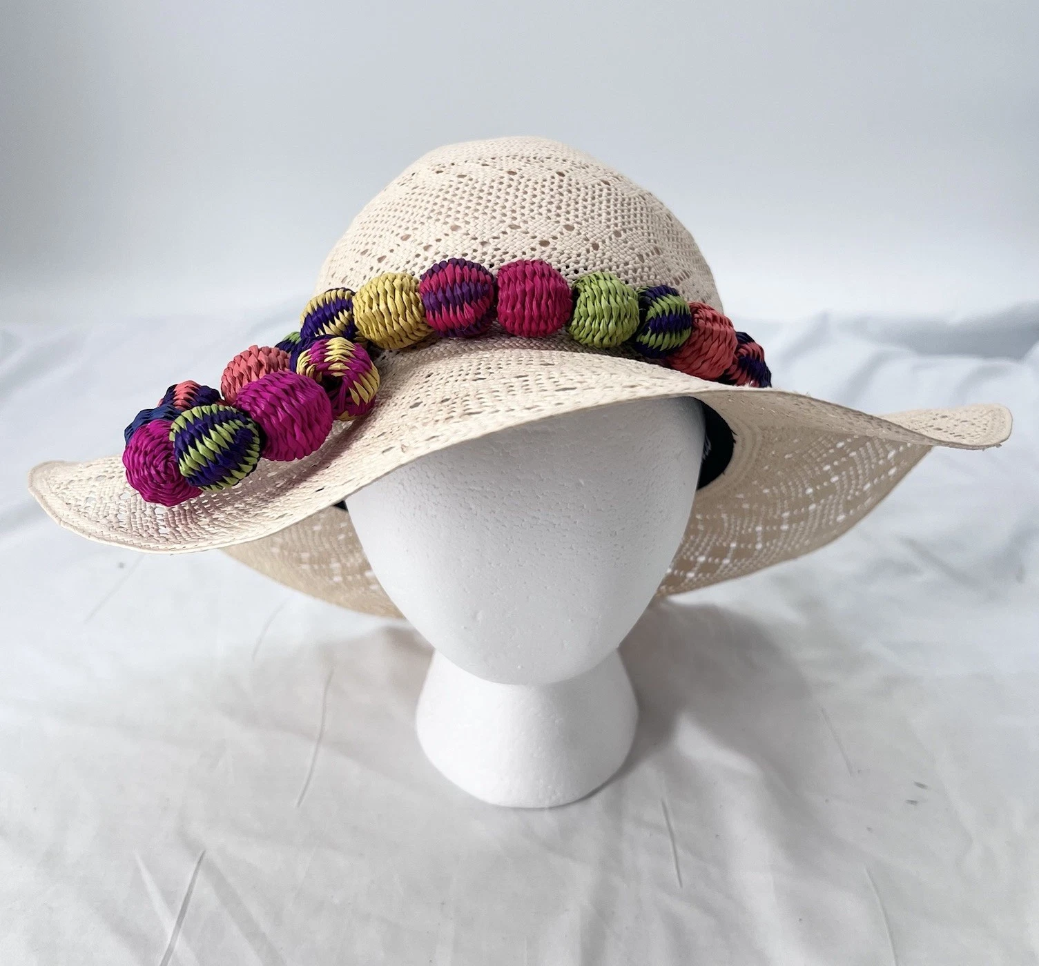 Montecristi Hats Ecuador Straw Floppy Wide Brim Sun Hat Colorful Details Womens