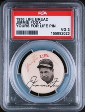 1936 Life Bread Yours For Life Pin Jimmie Foxx PSA 3 VG Boston Red Sox HOF