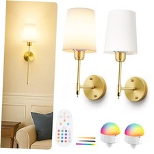 Battery Operated Wall Sconces Set of 2 Wireless Wall Lights with Bronze