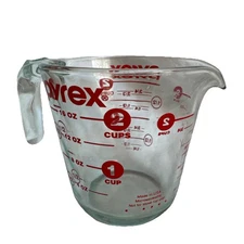 VERY RARE Model Pyrex 2 Cup (No Metric) Measure Red Letter Blue Tint Open Handle