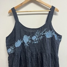 Next Linen Sun Dress Blue Embroidery Floral Western UK 22 US 18 Chambray Summer