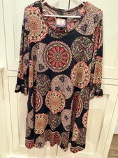 Boho Floral Medallion Black Shift Dress