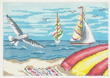 Sailboats and Sea Gull handpainted 18 mesh Needlepoint Canvas Needle Crossings