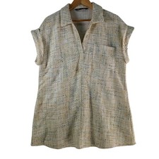 Zara Dress Womens Size M Beige Collared Sleeveless Tweed Shirt Short 131982