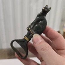 Vintage Mid Century Brass Cat Bottle Opener Verdigris Finish MCM Barware