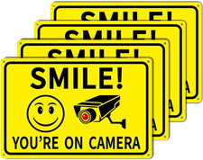 4-Pack Smile You'Re on Camera Signs 8"X12" Rust Free Aluminum Video Surveillance