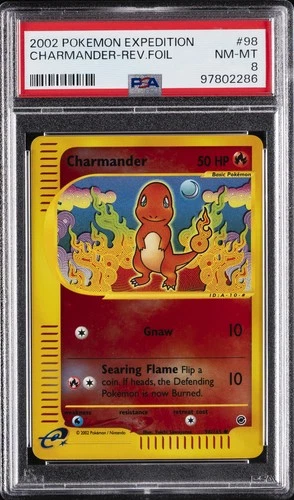 2002 POKEMON EXPEDITION #98 CHARMANDER-REVERSE FOIL PSA 8
