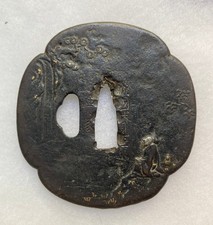 Japanische TSUBA EDO-EPOCHE 19. Jh. - Weiser meditiert unter einem Baum